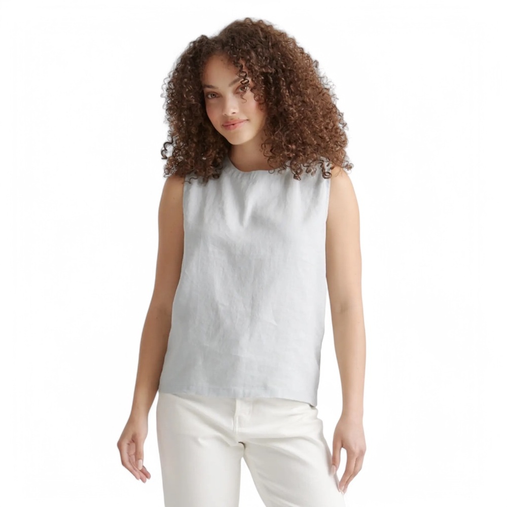 Quince 100% European Linen Tank, Pale Mist Blue, Women's medium